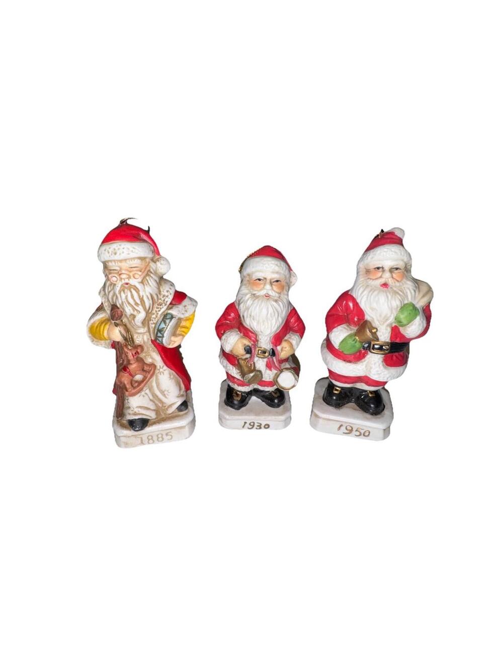 Vintage Style Santa Claus Figurines Set of 3 Christmas Ornaments 1885 1930 1950
